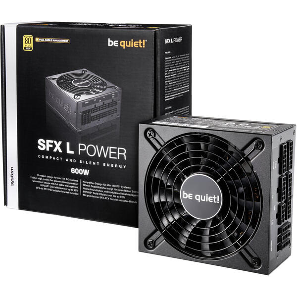 Sursa be quiet! SFX-L Power, Full Modulara, Active PFC, Certificare 80 Plus Gold, 600W