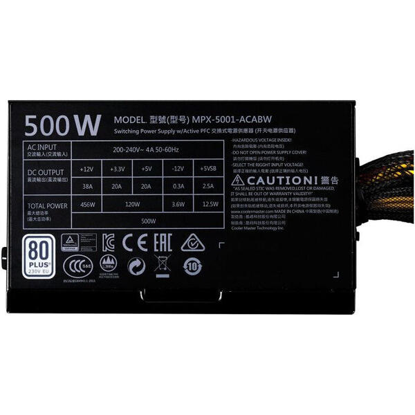 Sursa Cooler Master MasterWatt Lite v2, ATX, Certificare 80+, 500W