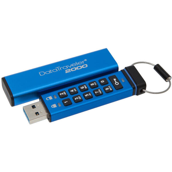 Memorie USB Kingston DataTraveler 2000, 4GB, USB 3.0, Keypad, Blue