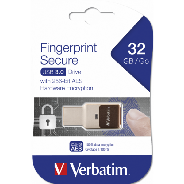 Memorie USB Verbatim Fingerprint Secure, 32GB, USB 3.0, Aluminium