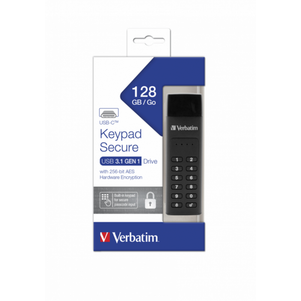 Memorie USB Verbatim Keypad Secure, 128GB, USB 3.1, Black