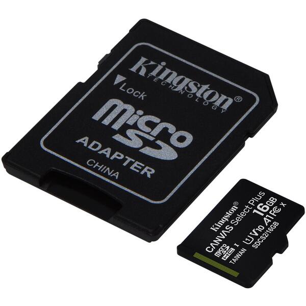 Card Memorie Kingston Micro SDHC Canvas Select Plus 100R, 16GB, Clasa 10, UHS-I + Adaptor, 3 Pieces