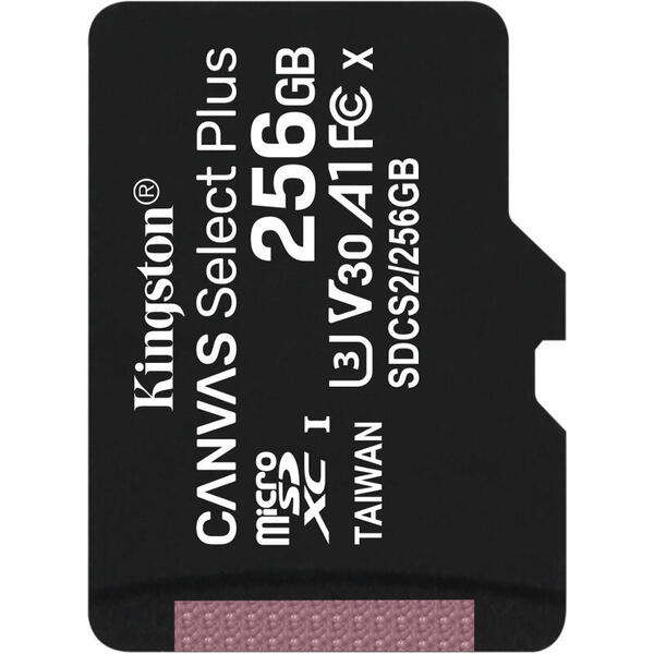 Kingston Micro SDXC Canvas Select Plus 100R, 256GB, Clasa 10, UHS-I