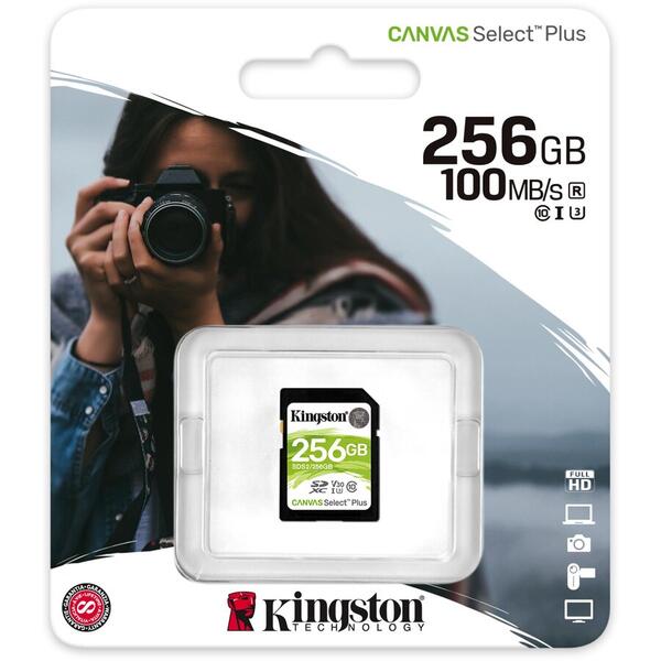 Card Memorie Kingston SDXC Canvas Select Plus, 256GB, Clasa 10 UHS-I U3, V30
