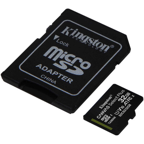 Kingston Micro SDHC Canvas Select Plus 100R, 32GB, Clasa 10, UHS-I + Adaptor, 2 Pieces