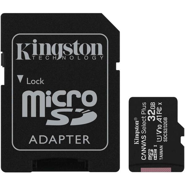 Kingston Micro SDHC Canvas Select Plus 100R, 32GB, Clasa 10, UHS-I + Adaptor, 3 Pieces