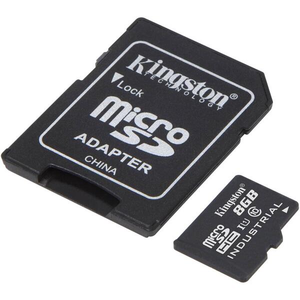 Kingston Micro SDHC Industrial, 8GB, Clasa 10, UHS-I + Adaptor SD