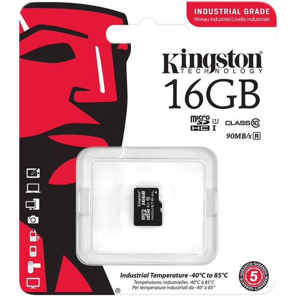 Card Memorie Kingston Micro SDHC Industrial, 16GB, Clasa 10, UHS-I