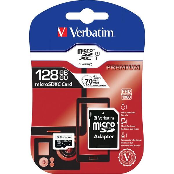 Verbatim Micro SDXC Premium, 128GB, Clasa 10, UHS-I U1 + Adaptor SD