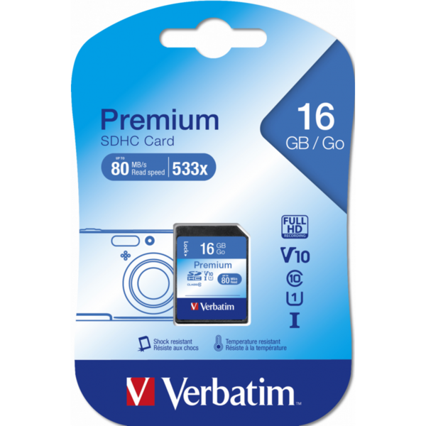 Card Memorie Verbatim Premium U1 SDHC, 16GB, Clasa 10, UHS-I U1