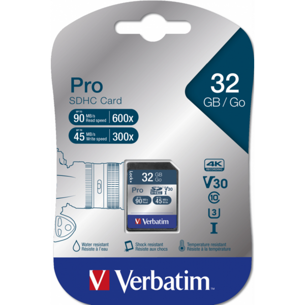 Card Memorie Verbatim Pro U3 SDHC, 32GB, Clasa 10, UHS-I U3