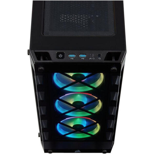 Carcasa Corsair iCUE 465X RGB, MiddleTower, Tempered Glass, Fara sursa, Negru