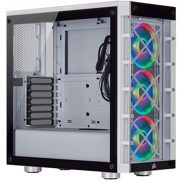 Carcasa Corsair iCUE 465X RGB, MiddleTower, Tempered Glass, Fara sursa, Alb