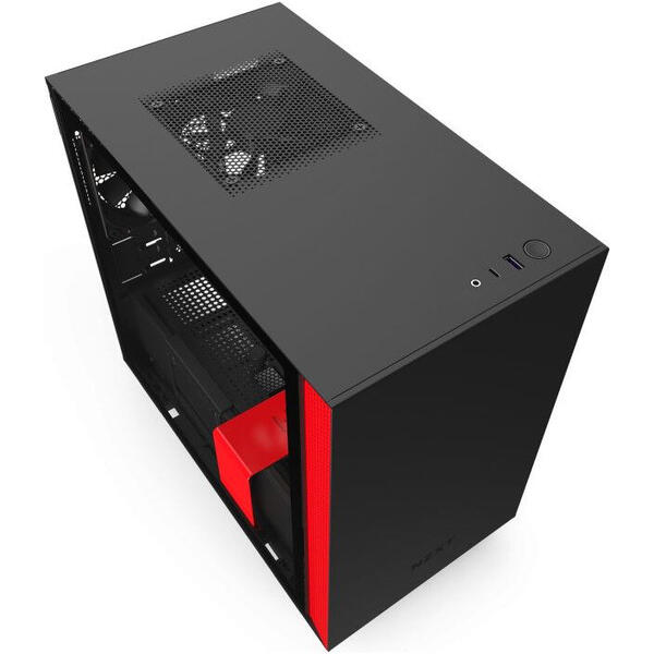 Carcasa NZXT H210i Matte Black/Red, Mini ITX, Tempered Glass, Fara sursa