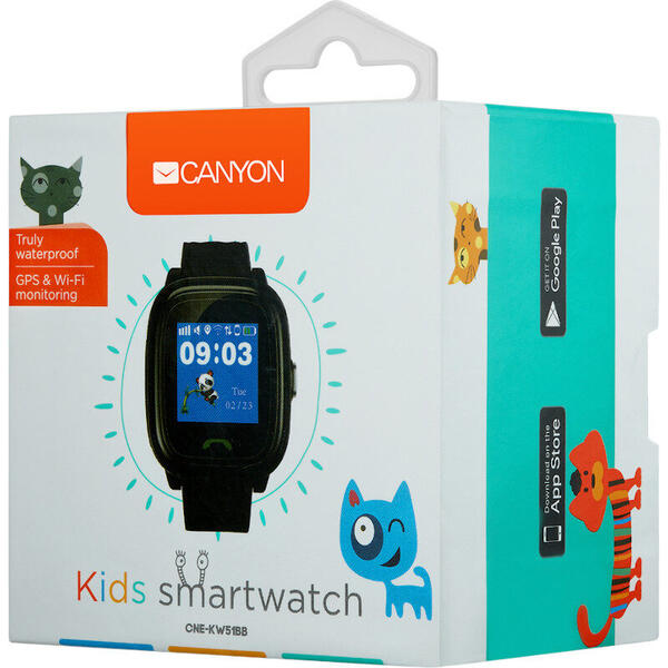 SmartWatch Canyon Kids, Wi-Fi, Bluetooth, GPS, GSM, Negru
