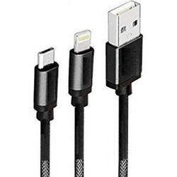 CABLU alimentare si date dual, USB 2.0 (T) la Micro-USB 2.0 (T) + Lightning (T),  1m, Black