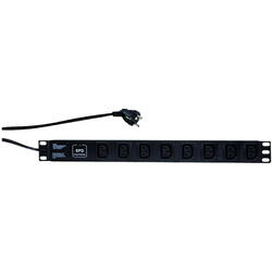 PDU Logilink 1U pentru rack 19", 8 prize IEC, maxim 16A, protectie la supratensiune, cablu 2m, Invelis aliaj aluminiu, black, "PDU8A01"