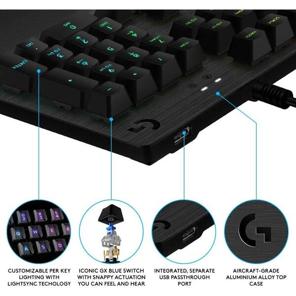 Tastatura Gaming Logitech G513 Carbon RGB Mecanica Romer-G Tactile