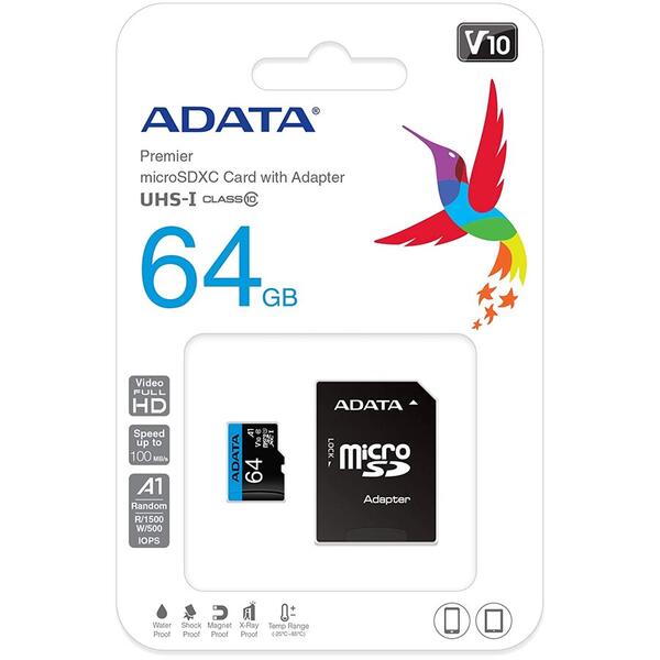 Card Memorie A-DATA Premier V10 64GB microSDXC UHS-I + Adaptor