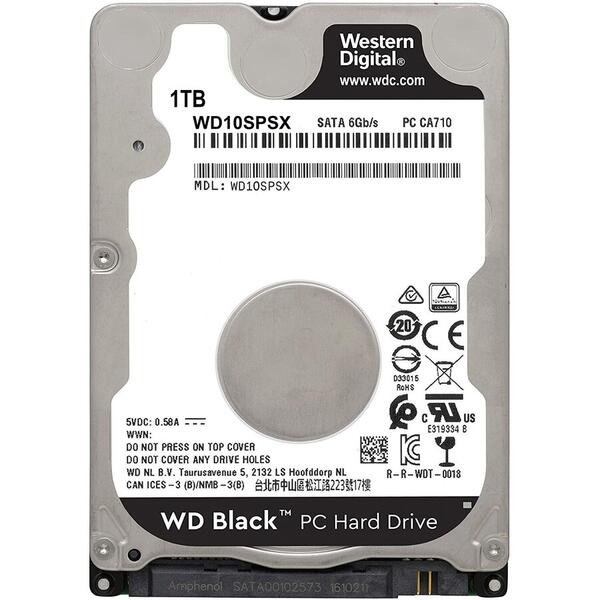 Hard Disk Notebook Black SATA 3, 1TB, 7200rpm, 64MB, 2.5 inch, WD10SPSX