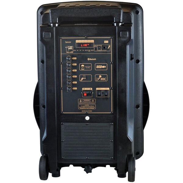 Boxa portabila Spacer tip troler, RMS: 120W, 15" woofer, Bluetooth, Acumulator 4.5A, Remote control, Wireless microphone, Black