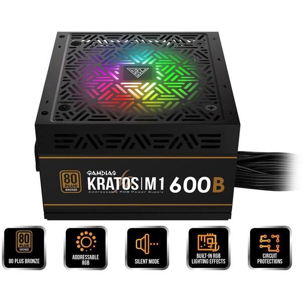 Sursa Gamdias Kratos M1 Bronze 600W iluminare RGB
