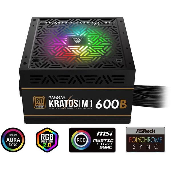 Sursa Gamdias Kratos M1 Bronze 600W iluminare RGB