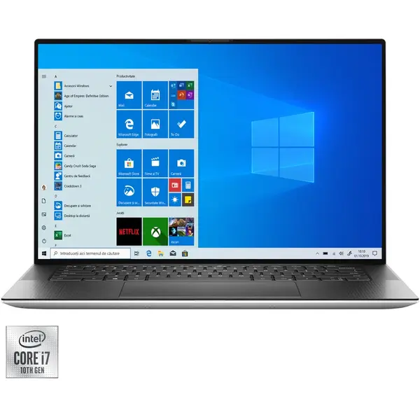 Laptop Dell XPS 15 9500, FHD+ InfinityEdge, Intel Core i7-10750H, 32GB DDR4, 1TB SSD, GeForce GTX 1650 Ti 4GB, Win 10 Pro, Platinum Silver, 3Yr BOS