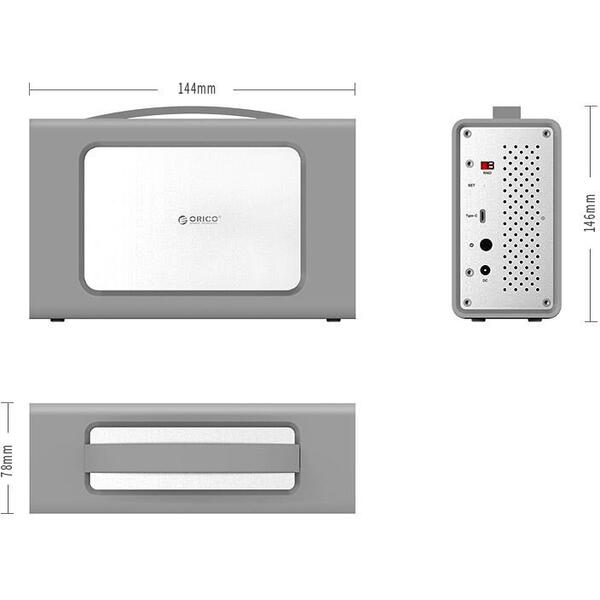 Rack Orico RS200RC3 USB 3.1 2x 3.5 inch RAID maxim 2 x 10TB Argintiu