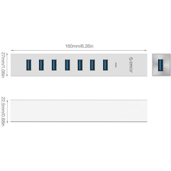 Hub USB Orico ASH7-U3 USB3.0 Argintiu