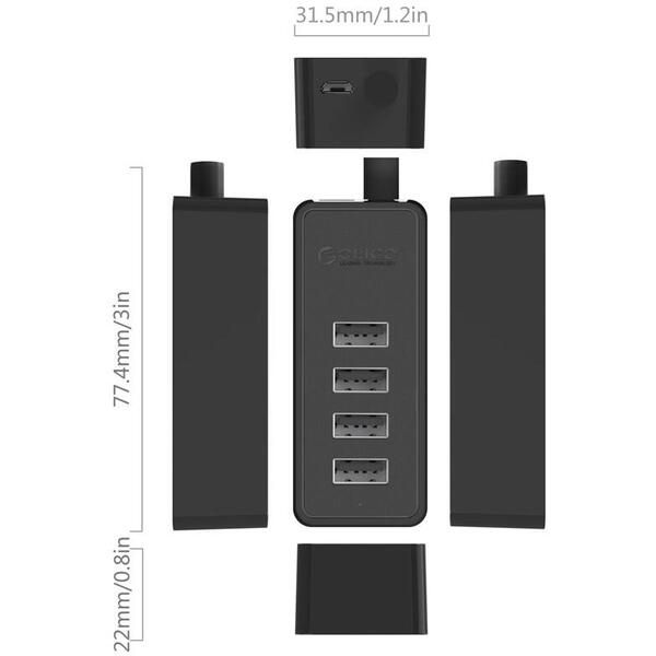 Hub USB Orico W5P-U2 4 port-uri USB 2.0 Negru