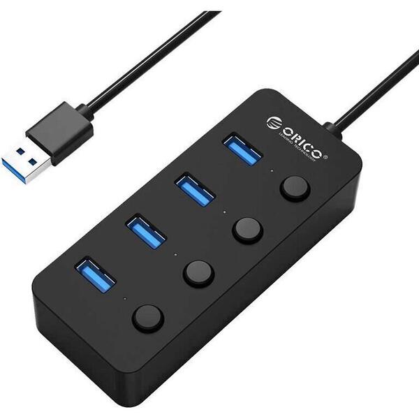 Hub USB Orico W9PH4-U3 V1 4 port-uri USB 3.0 Negru