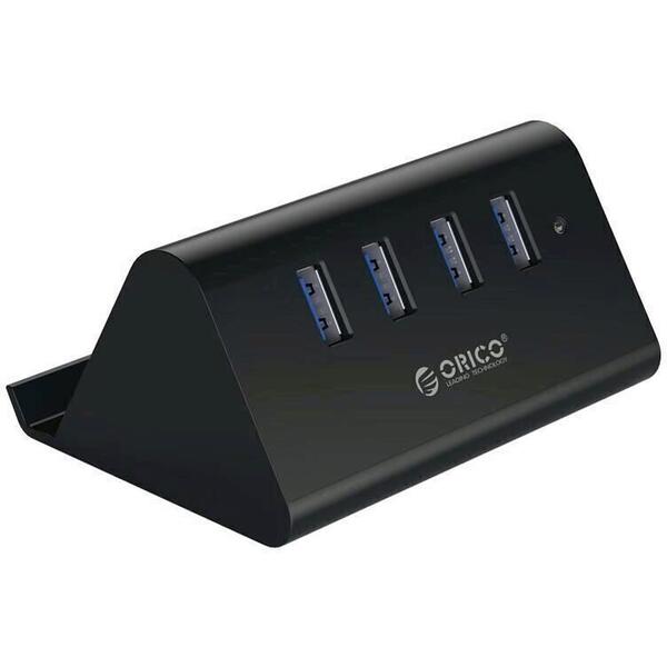 Hub USB Orico SHC-U3 V2 4 port-uri USB 3.0 cu suport de telefon sau tableta Negru