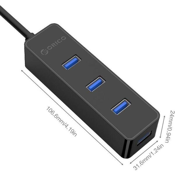 Hub USB Orico W5PH4-U3 PRO USB 3.0 Negru