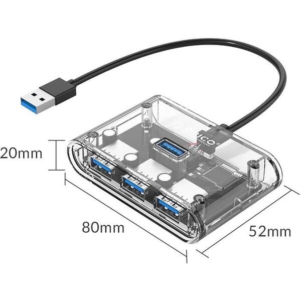 Hub USB Orico LV1U3-4A USB 3.0 4 port-uri Transparent