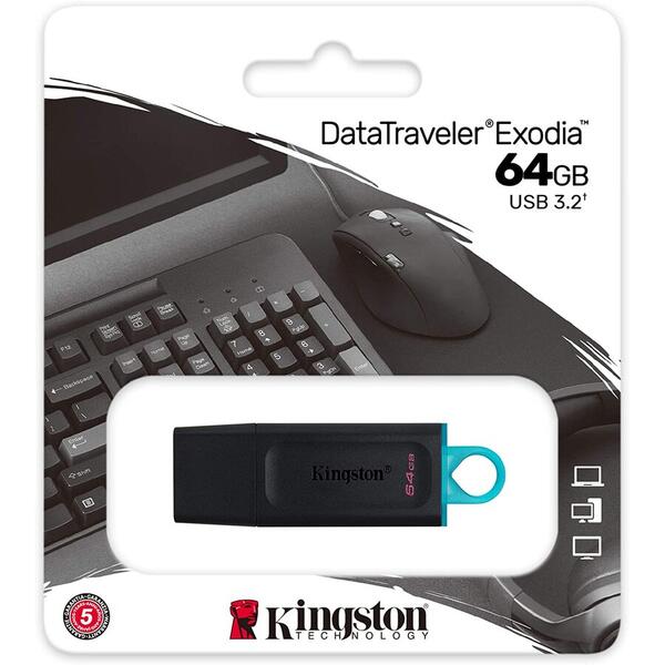 Memorie USB Kingston DataTraveler Exodia 64GB, USB 3.2, Black-Blue