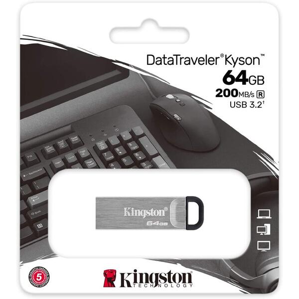 Memorie USB Kingston DataTraveler Kyson 64GB USB 3.2 Stylish Capless Metal Casing