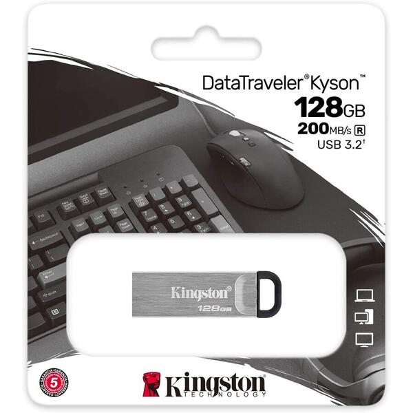 Memorie USB Kingston DataTraveler Kyson 128GB USB 3.2 Stylish Capless Metal Casing