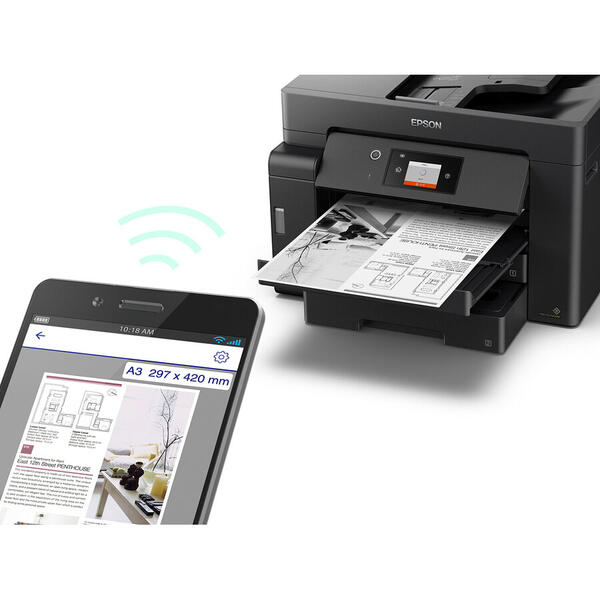 Multifunctionala Epson EcoTank M15140, InkJet CISS, Monocrom, Format A3+, Retea, WiFi. Negru