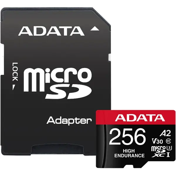 ADATA Endurance, MicroSDXC, 256GB, UHS-I V30, 100MB/s, Class 10 + Adaptor
