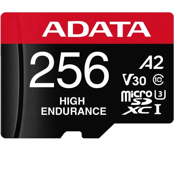 A-DATA Endurance, MicroSDXC, 256GB, UHS-I V30, 100MB/s, Class 10 + Adaptor