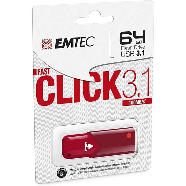 Memorie USB EMTEC B100 Click Fast 3.1 64GB, USB 3.0 Red