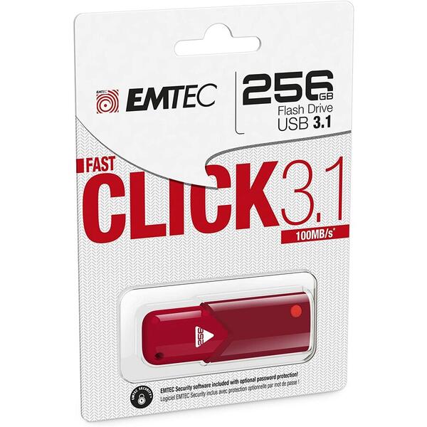 Memorie USB EMTEC B100 Click Fast 3.1 256GB, USB 3.0 Red