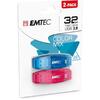 Memorie USB EMTEC C410 Color Mix 2.0 32GB USB 2.0, Pack x 2, Blue Red