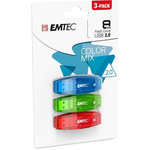Memorie USB EMTEC C410 Color Mix 2.0 8GB USB 2.0, Pack x 3
