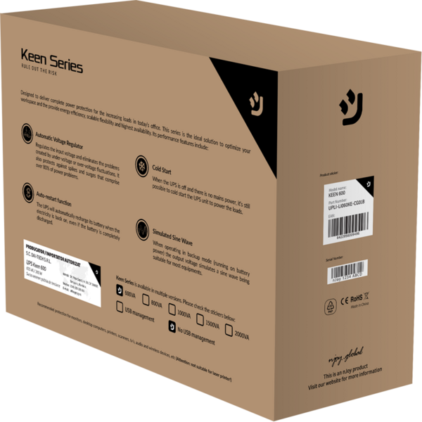 UPS nJoy Keen 800 Line interactive, 800 VA, 480 W, 2x Schuko