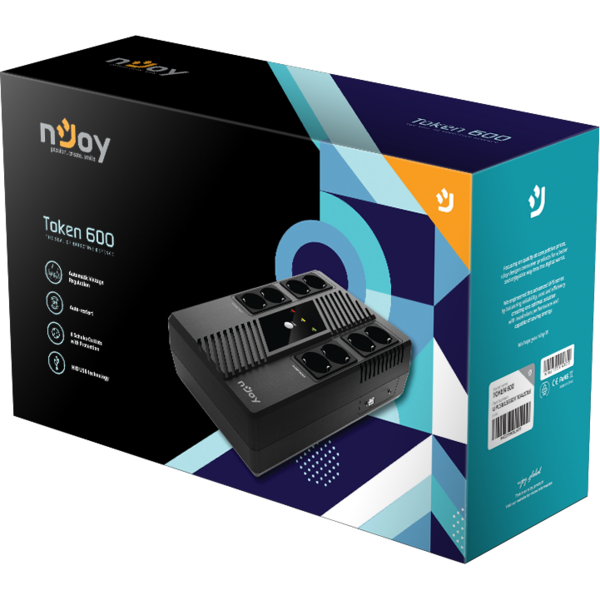 UPS nJoy Token 600. Line interactive. 600 VA, 360 W, 8 x Schuko