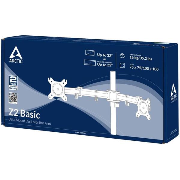 Suport monitor de birou Arctic Z2 basic Dual monitor Negru