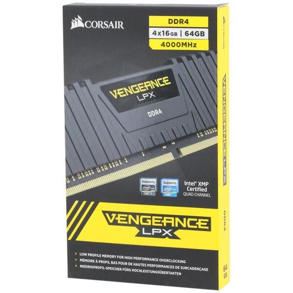 Memorie Corsair Vengeance LPX Black 64GB DDR4 4000MHz CL18 Kit Quad Channel
