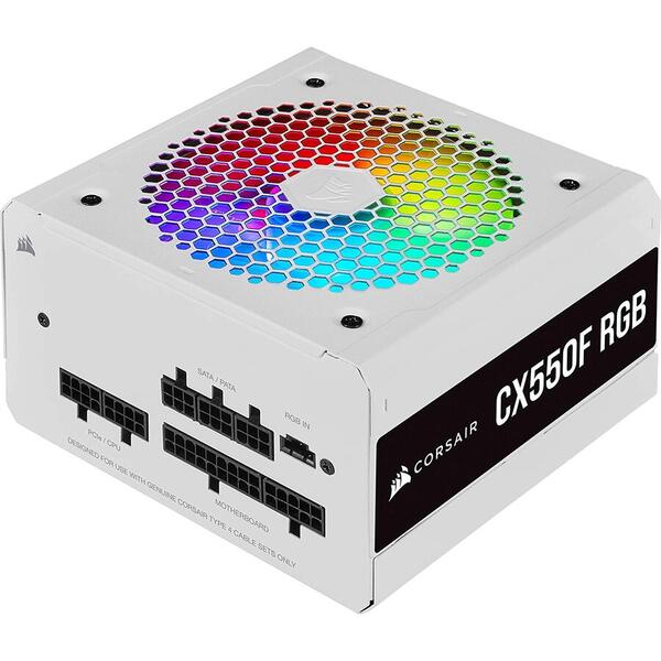 Sursa Corsair CX550F RGB, 550W, 80+ Bronze White